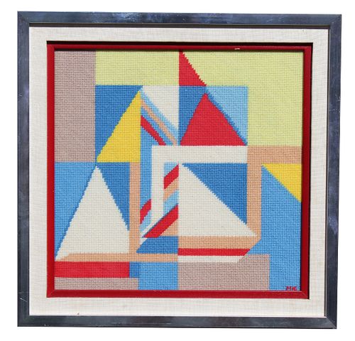 Signed Needlepoint Abstract Sailboat