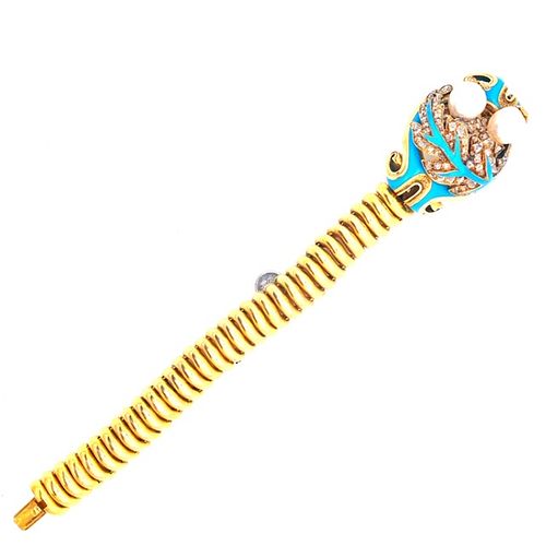 Victorian Enamel Pearl 18k Snake Bracelet