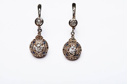 PENDANT EARRINGS WITH DIAMONDS AND SAPPHIRES