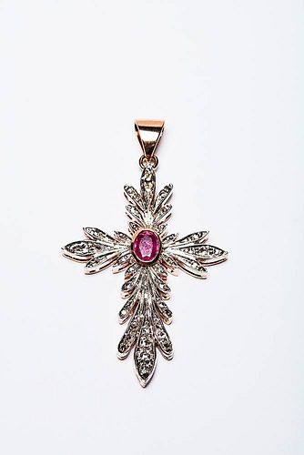 CROSS PENDANT  WITH  CENTRAL RUBY