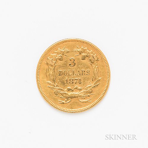 1874 $3 Gold Coin