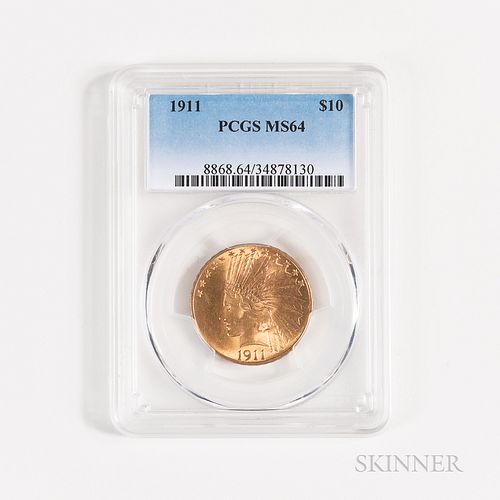 1911 $10 Indian Head Gold Coin, PCGS MS64.