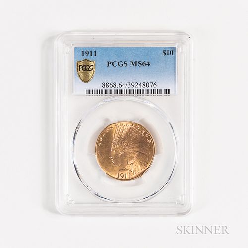 1911 $10 Indian Head Gold Coin, PCGS MS64.