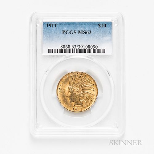 1911 $10 Indian Head Gold Coin, PCGS MS63.