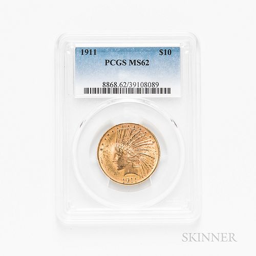 1911 $10 Indian Head Gold Coin, PCGS MS62.
