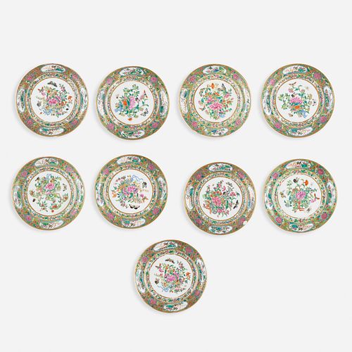 Chinese Export, Famille Rose dessert plates, set of nine