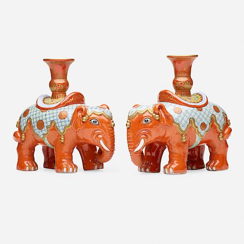 Chinese Export Style, Famille Rose elephant incense holders, pair