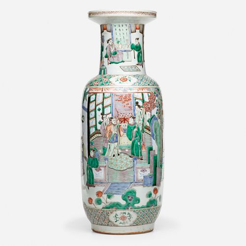 Chinese, Famille Verte 'Immortals' rouleau vase