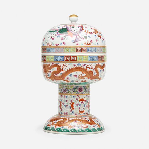 Chinese, Famille Rose 'Dragon' dou vase and cover
