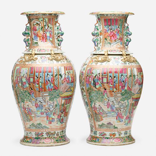 Chinese Export, Large Canton Rose vases, pair