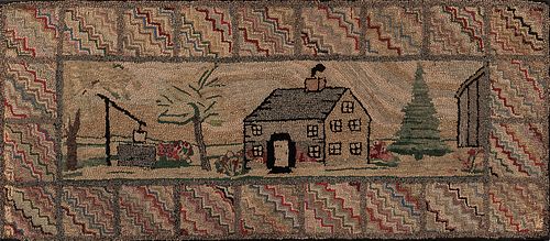 House and Well Hooked Rug