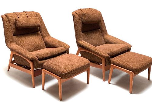 Pair of Folke Ohlsson for Dux Lounge Chairs and Ottomans