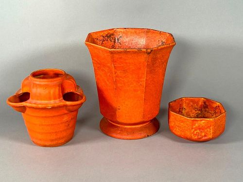 Three Pieces of Cowan Pottery, Oriental Red Glaze
