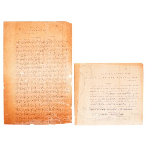 Carranza, Venustiano / Huerta Vargas, Adolfo. Cartas sobre el Ataque a Columbus por Francisco Villa. México/Saltillo, 1916. Pieces: 2.