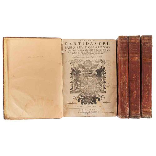 López, Gregorio. Las Siete Partidas del Sabio Rey Don Alonso el Nono. Madrid: Juan Hasrey, 1610 - 1611. Pieces: 4.