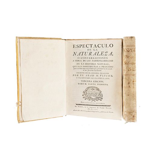 Pluche, Noël Antoine. Espectáculo de la Naturaleza... Madrid 1771. 3rd edition. 30 sheets. Tomes II and III. Pieces: 2.