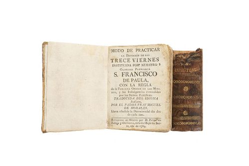 Figuera, Gaspar de la / Morales, Miguel de. Suma Espiritual / Modo de Practicar la Devoción...Sevilla / México,1698 / 1785. Pieces: 2.