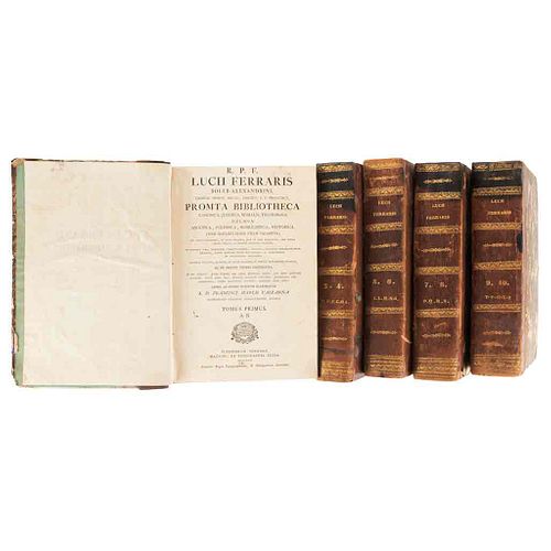 Ferraris Soler, Lucii. Promta Bibliotheca, Canonica, Juridica, Moralis, Theologica necnon Ascetica, Polemica...Matriti, 1786-1787. Pieces:5