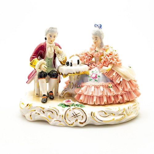 Dresden German Porcelain Figure Group, Couple Playing Chess