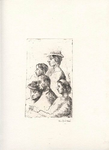 ALBERTO ZIVERI<br>Rome, 1908 - 1990<br><br>Portraits, 1940<br>Dry-point etching, 15,5 x 9,5 cm<br>Signed lower on the sheet: A. Ziveri; "Ziveri. Le in
