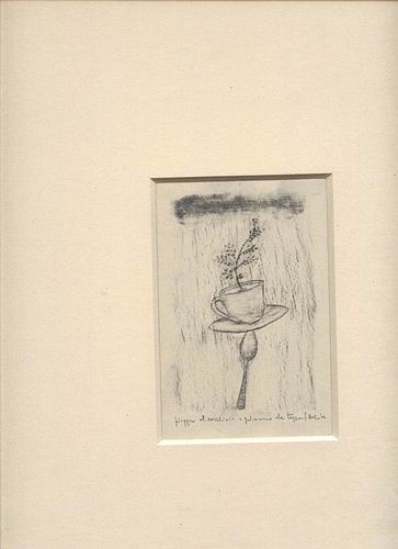 FRANCESCO BALSAMO - Catania 1969<br><br>Spoon rain or cup jasmine, 2006<br>Pencil on paper,  16,5 x  12.5 cm<br>Signed, dated and titled on the back<b