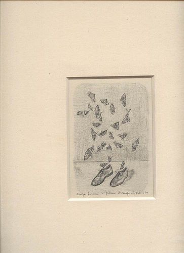 FRANCESCO BALSAMO - Catania 1969<br><br>Shoe moths or shoe moths, 2006<br>Pencil on paper,  16,5 x  12.5 cm<br>Signed, dated and titled on the back<br