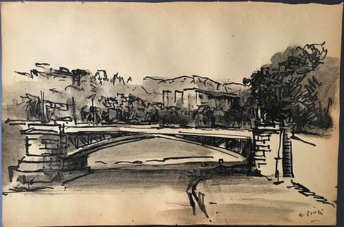 ALBERTO ZIVERI<br>Rome, 1908 - 1990<br><br>Ponte Garibaldi, 1948<br>China ink paper, 15,5 x 23,5 cm<br>Signed lower right: A. Ziveri; Signed, titled a