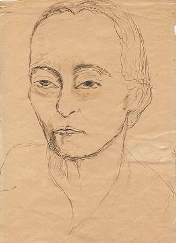 ANTONIETTA RAPHAËL MAFAI<br>Kovno, 1895 - Rome, 1975<br><br>Portrait<br>China ink on paper,  31 x 22 cm<br><br>Without frame. Various tears and scotch