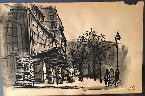 ALBERTO ZIVERI<br>Rome, 1908 - 1990<br><br>Rue. Halley, 1948<br>China ink on paper,  15,5 x 24 cm<br>Signed lower right: A. Ziveri<br>Without frame. V
