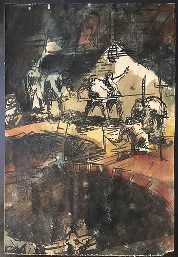 ALBERTO ZIVERI<br>Rome, 1908 - 1990<br><br>Construction worker<br>Mixed media on paper, 27 x 18,5 cm<br>Signed lower right: A. Ziveri<br>Without frame