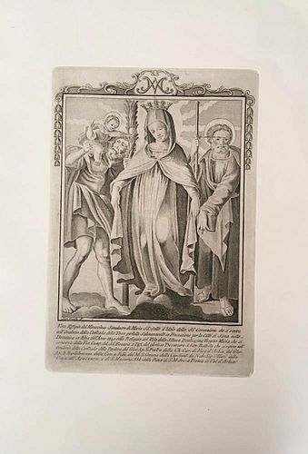 ANONYMOUS<br><br>Virgin with Baby<br>Etching, 50 x 25 cm<br><br>Good conditions. Without frame.