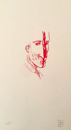 DANIELE CATALLI Rome, 1979<br><br>Man's profile, 2015<br>Litography on paper, 25 x 14 cm<br>Signed, dated and example: DAC 2015, 6/18. Dreams from the