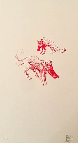 DANIELE CATALLI Rome, 1979<br><br>Wolves, 2015<br>Litography on paper, 25 x 14 cm<br>Signed, dated and example: DAC 2015, 9/20. Dreams from the Dream 