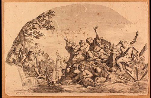 Johann Daniel Herz (1720- 1793)<br><br>Aeneas reaches the mouth of the Tiber, about 1750; Etching by Johann Daniel Herz (1720-1793), taken from the fr