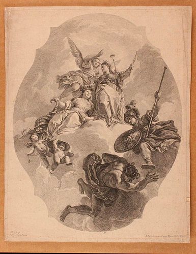 Francesco Bartolozzi (1728 - 1815)<br><br>Virtue crowns Nobility, 1762; Etching and pointillé by Francesco Bartolozzi (1727 - 1815) taken from the fre