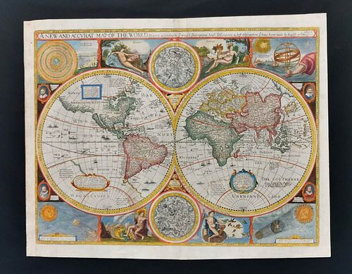 John Speed (1522-1629)<br><br>"A new and accurate map of the World ... drawne according to truest descriptions latest discoueries"; 1651;<br>Copper en
