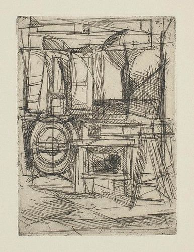 Anonymous XX cent.<br><br>Composition, 1950<br>Etching on paper, 17,5 x 13 cm; Sheet dimension : 33 x 25 cm<br>Composition is original etching on pape