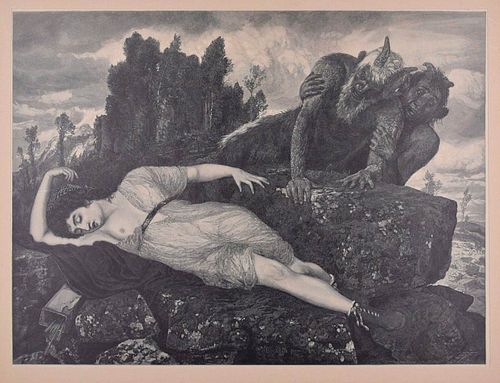 Arnold Böcklin (after)<br><br>Sleeping Diana, 1898<br>Black and white xylograph applied on Japan paper, 43,5 x 53,5 cm<br>Sleeping Diana is an origina