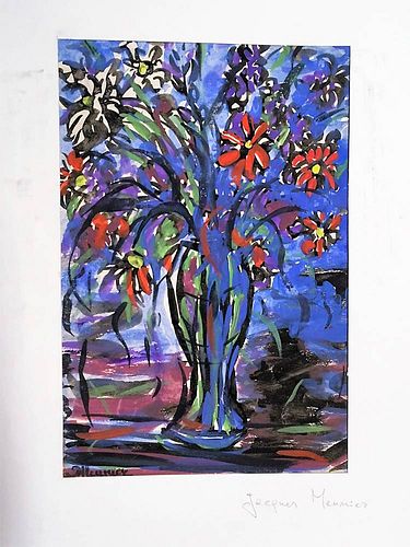 Jacques Meunier<br><br>Bouquet <br>Tempera on paper, 39,5 x 32 cm<br>Bouquet is an original artwork realized by the French artist Jacques Meunier in t
