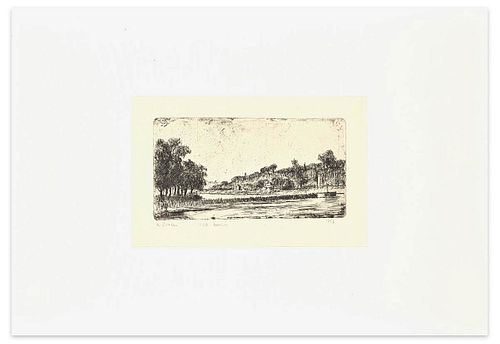 Alberto Ziveri<br><br>Landscape, Hidden Rome, 1953<br>Black and white etching on ivory-colored and thick paper, 19.7 x 28.4 cm<br>Landscape, Hidden Ro