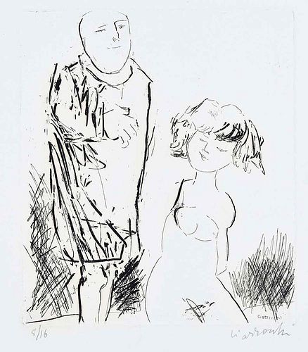 Arnoldo Ciarrocchi<br><br>The Couple, 1970 circa<br>Etching on paper,  48.1 x 33.1 cm<br>The Couple is a wonderful original etching on paper, realized