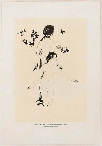 Arthur Bowen Davies<br><br>Circling Doves, 1921<br>Litography, 41 x 27.5 cm<br>Circling Doves is an original lithograph by Arthur Bowen Davies, one of