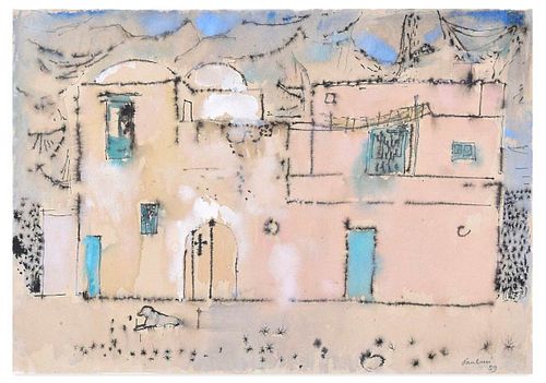 Enrico Paulucci<br><br>Town, 1959<br>China ink and watercolor on paper, 30.4 x 43.3 cm<br>Town is a beautiful original painting (China ink and waterco
