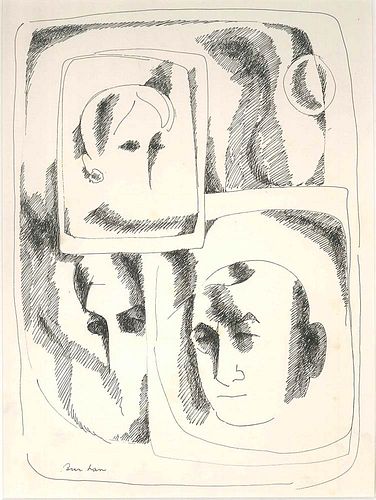Sami Burhan<br><br>Portraits, 1970<br>China ink on cardboard, 35 x 25 cm<br>Portraits is an original artwork realized by Sami Burhan in the 1970s.  pa