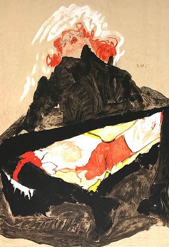Egon Schiele<br><br>Red-Haired Girl with Spread Legs, 2007<br>Colored litography, 49,8 x 31,6 cm<br>Red-Haired Girl with Spread Legs is a beautiful an