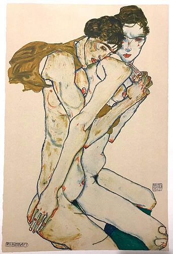 Egon Schiele<br><br>Friendship, 2007<br>Colored litography,  50 x 31,7 cm<br>Friendship is a beautiful and original colored lithograph from the portfo