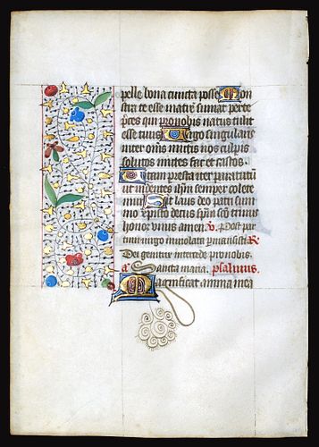 Medieval Book of Hours Leaf, circa 1450-75, France - Courtesy Charles Edwin Puckett, Ohio