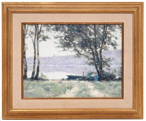 Andre Gisson 'Day at the Lake' Oil on Canvas