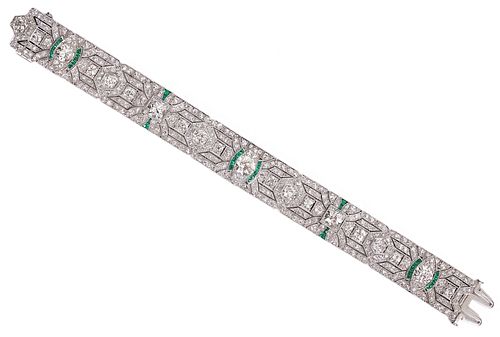 Art Deco 14ct. Diamond/Emerald/Platinum Bracelet