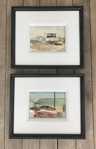 Pair of watercolor paintings attributed to Nantucket artist John Austin - Courtesy of Paul Madden, Massachusetts